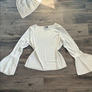 Elegant Flowy White Flared Sleeve Top